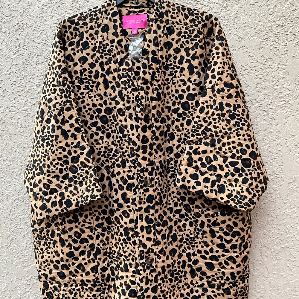 Isaac Mizrahi Live 4X Quilted Leopard Print Jacket Brown Tan Black Plus